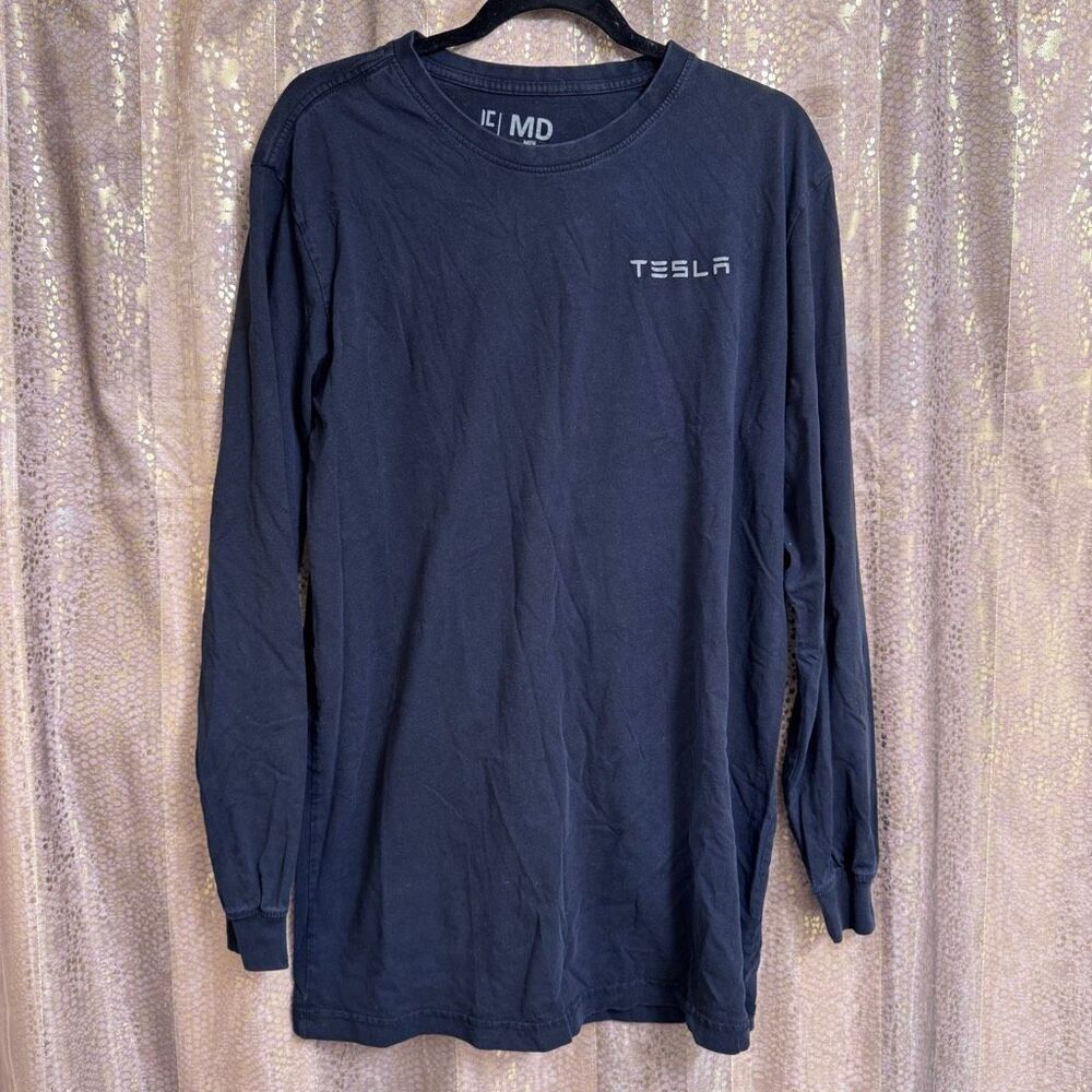 Tesla Men's Black Long Sleeve Cotton Crew Pullover T Shirt Medium